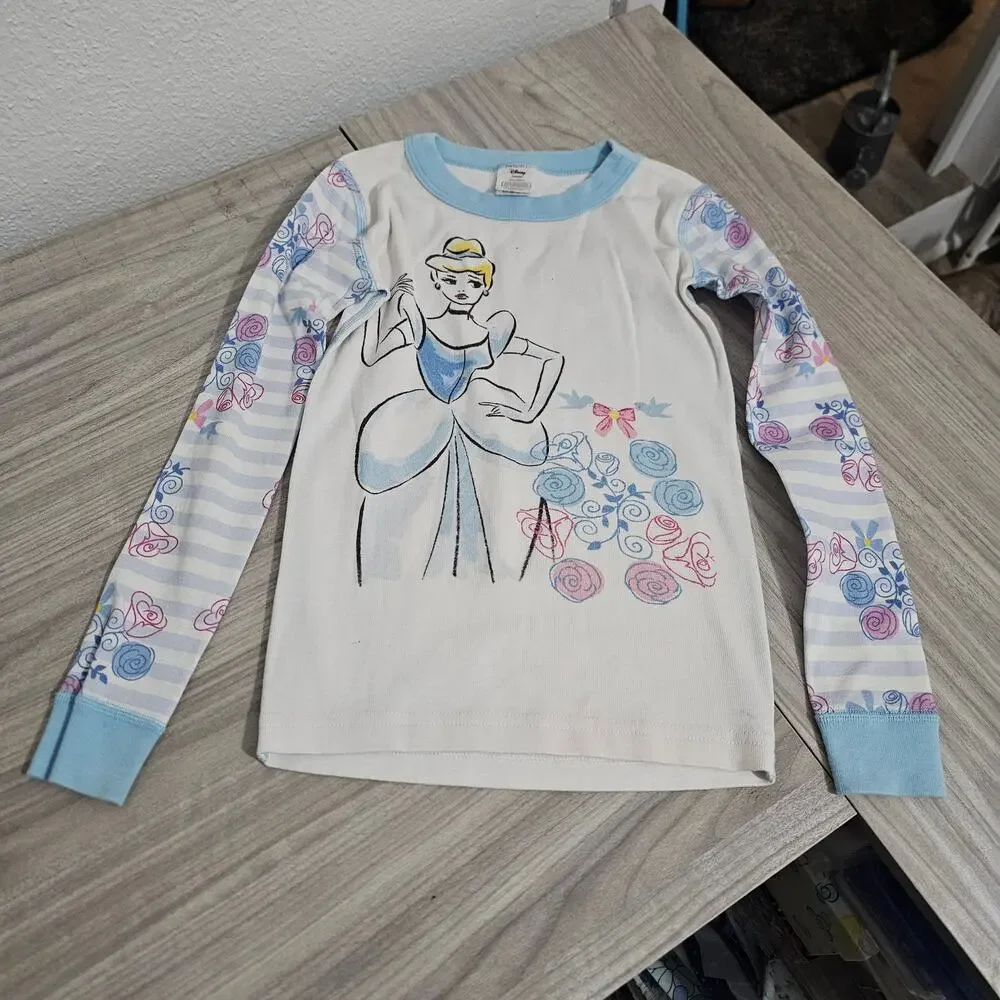 Hanna Andersson Pajama Set Disney Cinderella White Blue Long Sleeve Girls 6 7